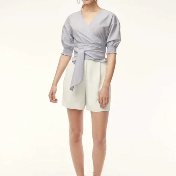 Aritzia Babaton Thenardier Wrap Plunge Blouse Blue Harbour Stripes M - Picture 2 of 5